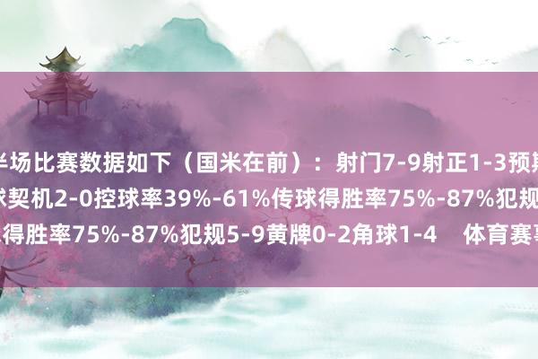 半场比赛数据如下（国米在前）：射门7-9射正1-3预期进球0.71-0.57进球契机2-0控球率39%-61%传球得胜率75%-87%犯规5-9黄牌0-2角球1-4    体育赛事直播