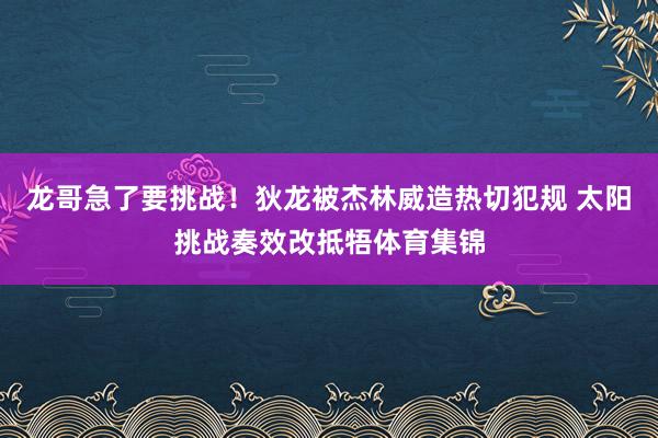 龙哥急了要挑战！狄龙被杰林威造热切犯规 太阳挑战奏效改抵牾体育集锦