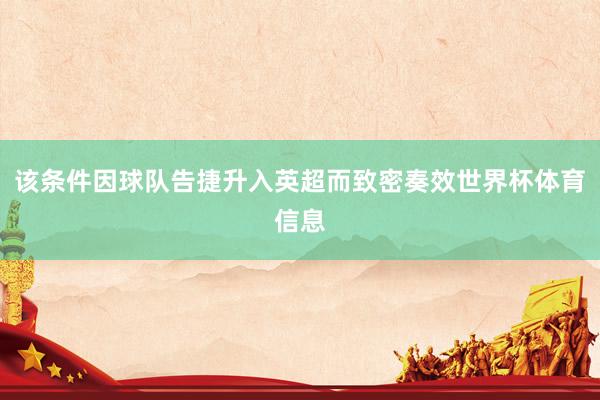 该条件因球队告捷升入英超而致密奏效世界杯体育信息